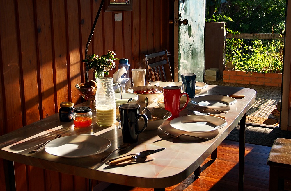 sunlit breakfast table