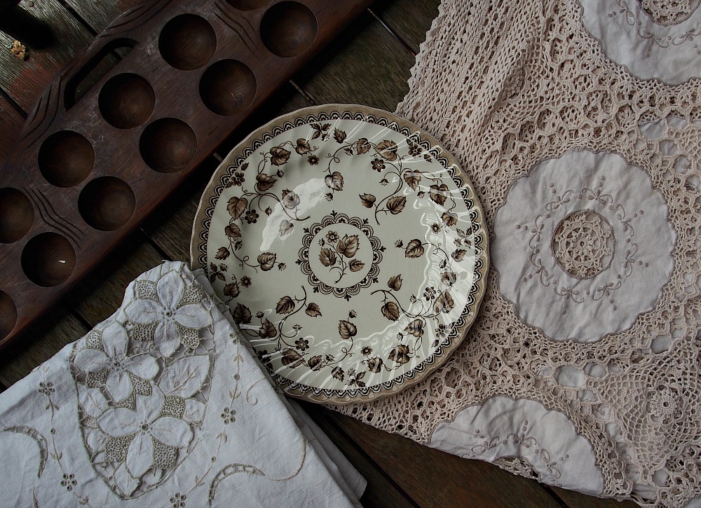 crochet linen and stoneware
